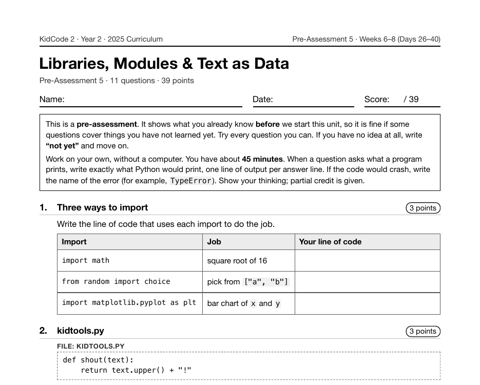 First page of the Libraries, Modules & Text as Data pre-assessment