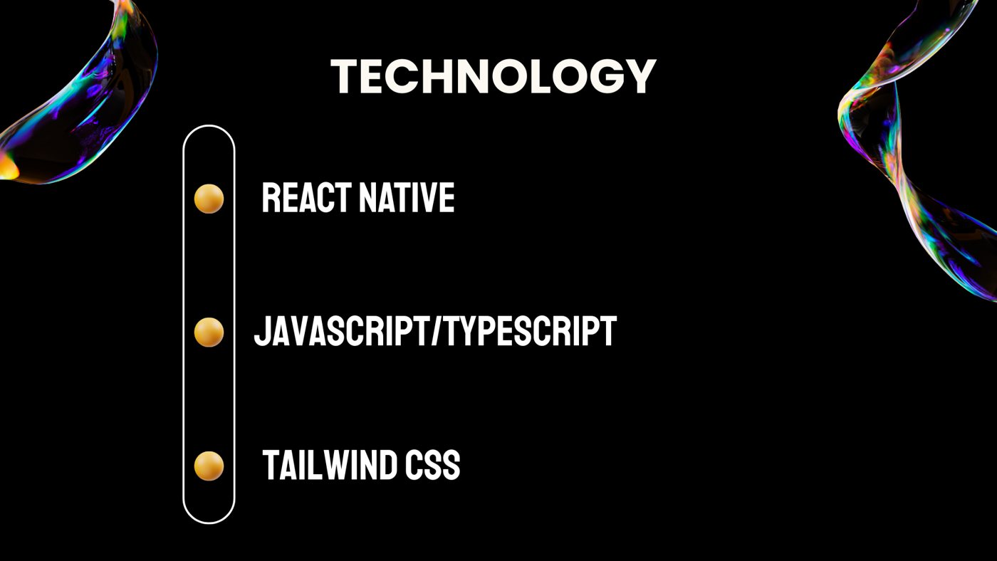 An X-Step team slide listing the technology: React Native, JavaScript and TypeScript, Tailwind CSS